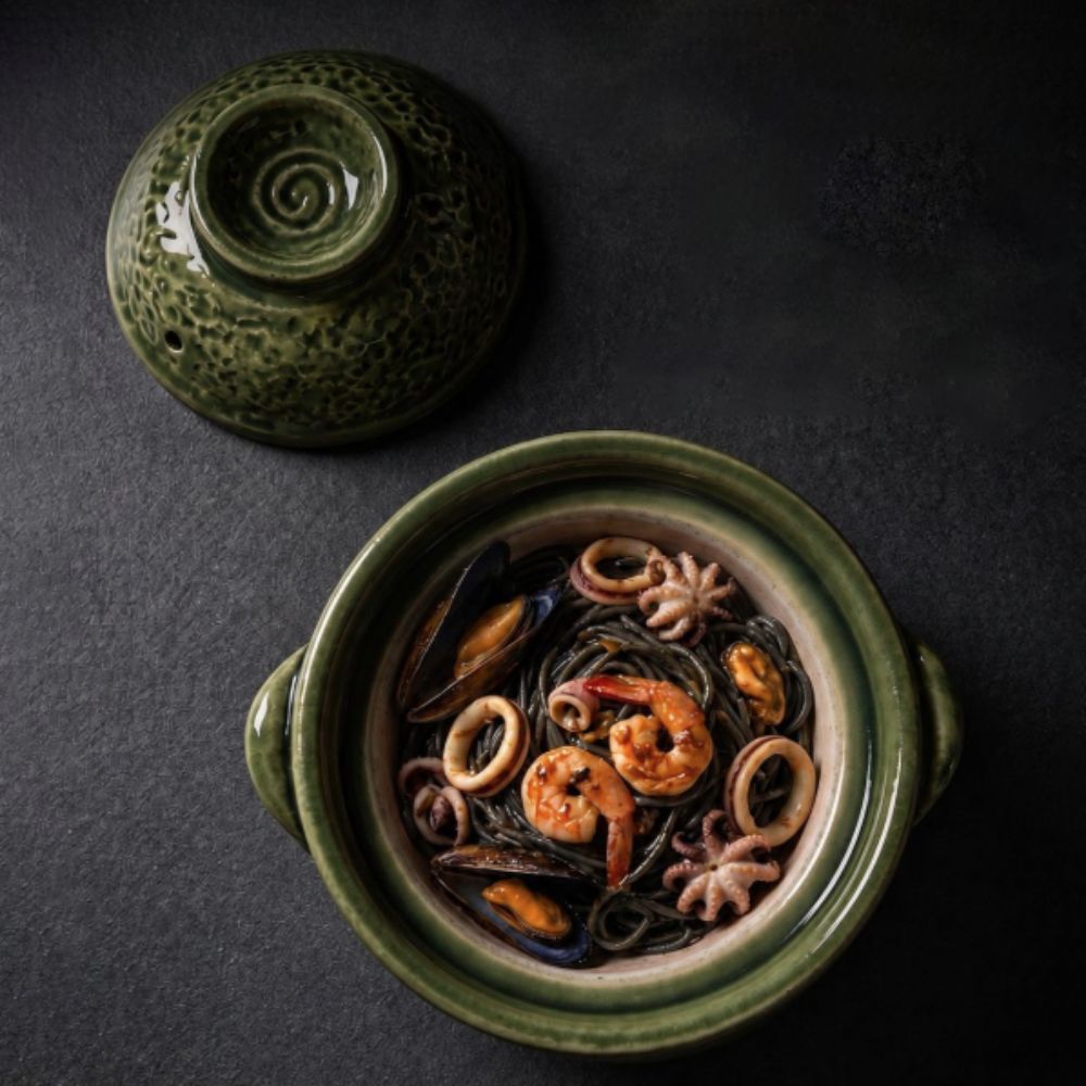 Tagine Clay Pot - وعاء فخاري مزدوج المقابض، مزجج بطبقتين،